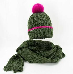 Conjunto de invierno para mujer con gorro y bufanda, verde