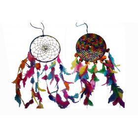 Atrapasueños Multicolor 20.5cmø 8" Croché Y Pompones (precio Por Unidad)