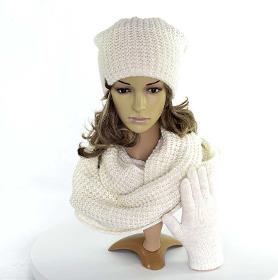 Conjunto de invierno para mujer, gorro, bufanda, guantes, crudo