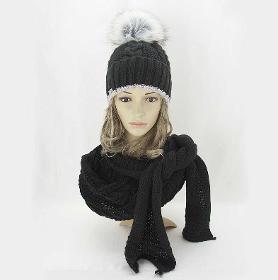 Elegante conjunto de invierno para mujer, gorro con pompón y bufanda