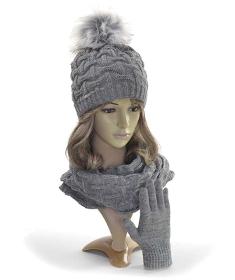 Conjunto de invierno para niña: gorro, bufanda y guantes, gris