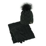 Conjunto de gorro, bufanda y guantes de invierno negros para mujer